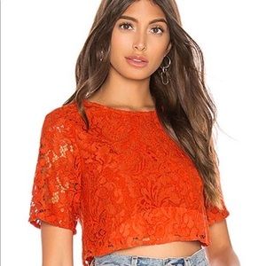 NWOT Lovers+Friends Raine crop top lace deep coral